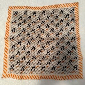 Vintage Silk Orange and Black R Initial Patterned Scarf